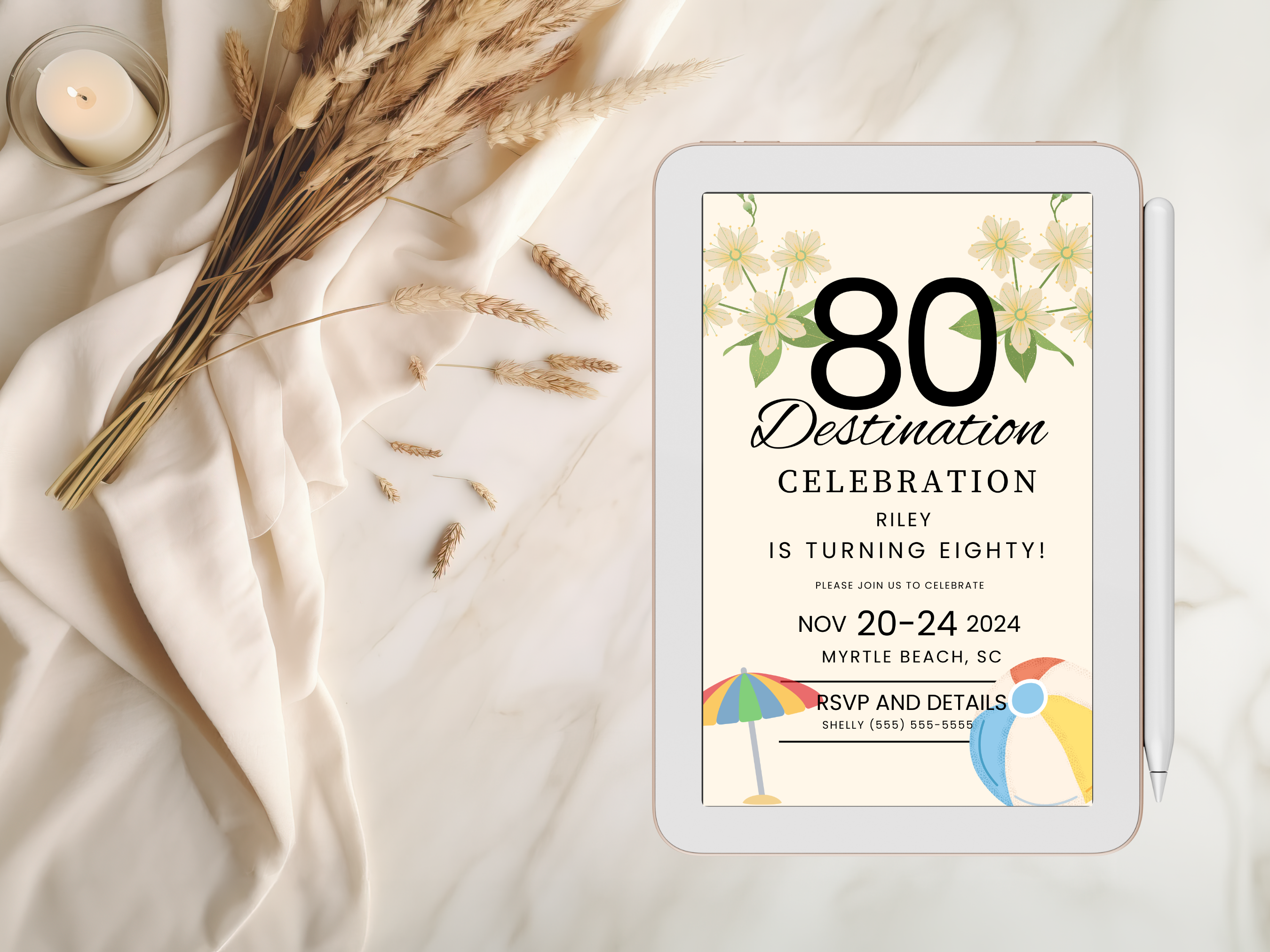 80th Myrtle Beach Destination Birthday Invitation Template Editable Canva 5x7