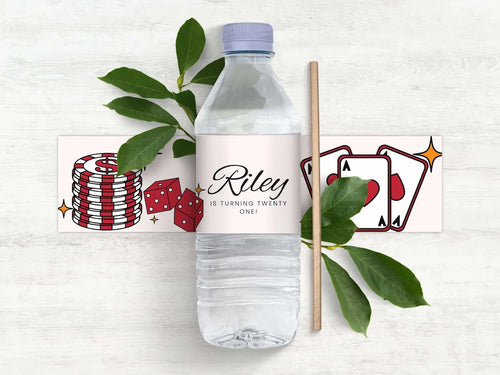 21st Vegas Destination Birthday Water Bottle Label Canva Editable Template