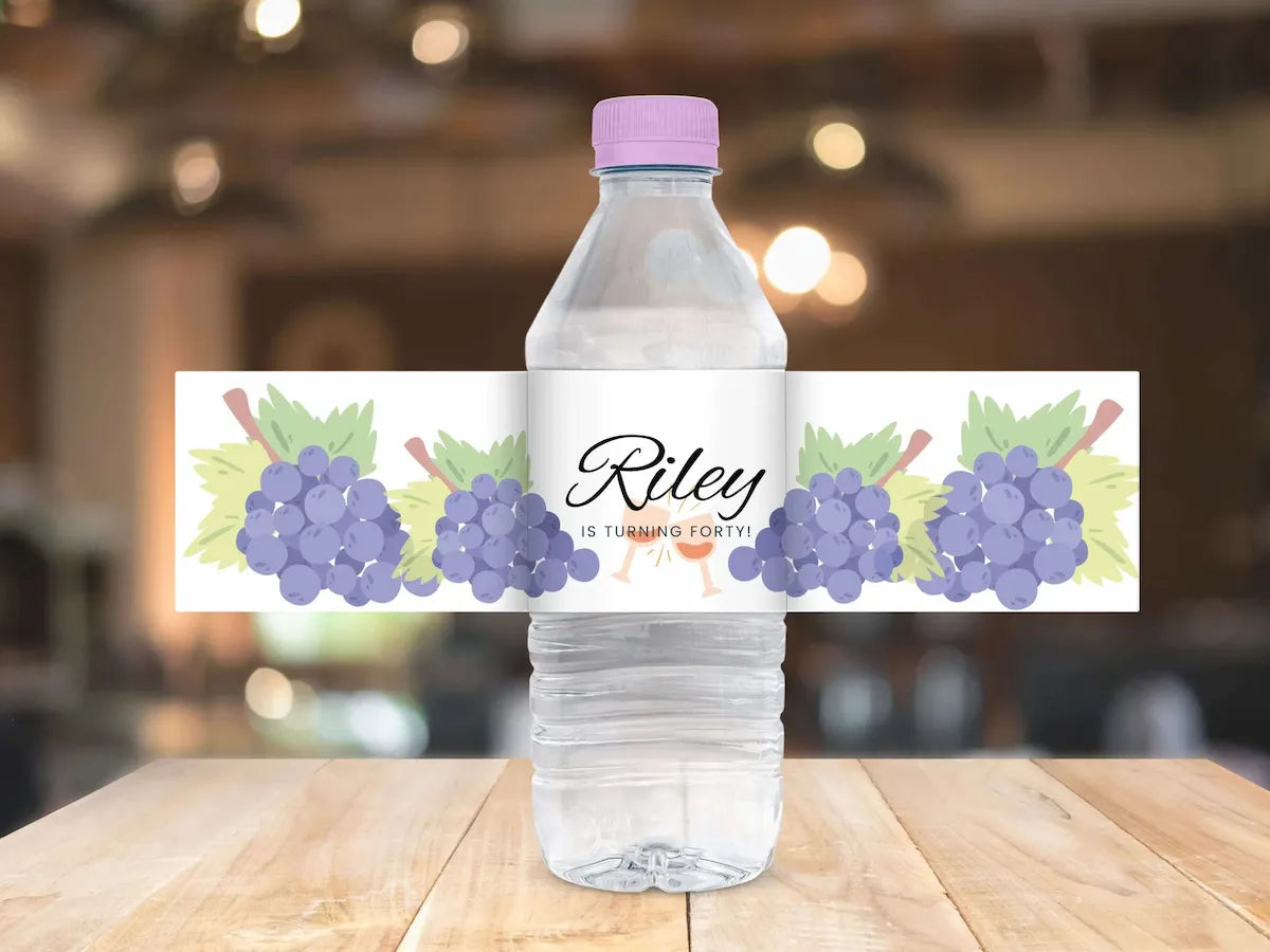 40th Winery Destination Birthday Water Bottle Label Canva Editable Template