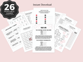 Las Vegas casino theme 21st birthday party games printable bundle for women featuring 26 card games on pink background