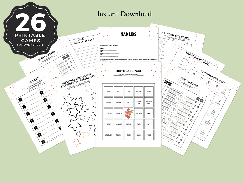 70th Birthday Party Games Printable Bundle | Spain Theme