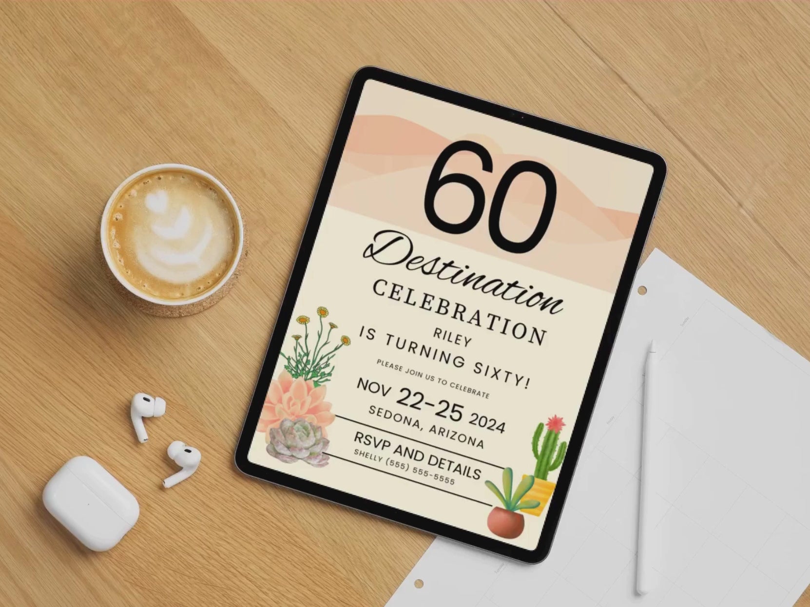 60th Sedona Destination Birthday Invitation Template Editable Canva 5x7